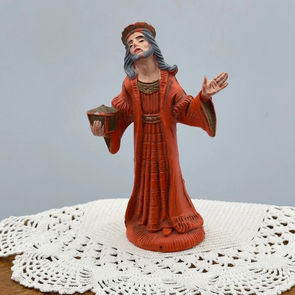 Vintage Italy Nativity Wise Man King Figurine Red Robe 5 Inch 12/6